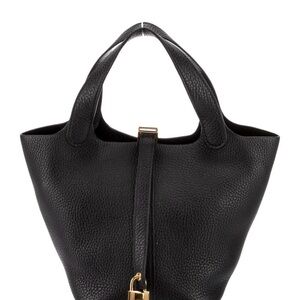 Hermes Noir/ Black Clemence picotin 18 with gold hardware